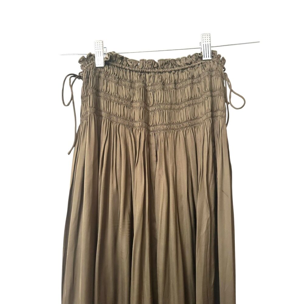 SAINT ART Ellie Satin Ruched Maxi Skirt Olive Small - Picture 6 of 7